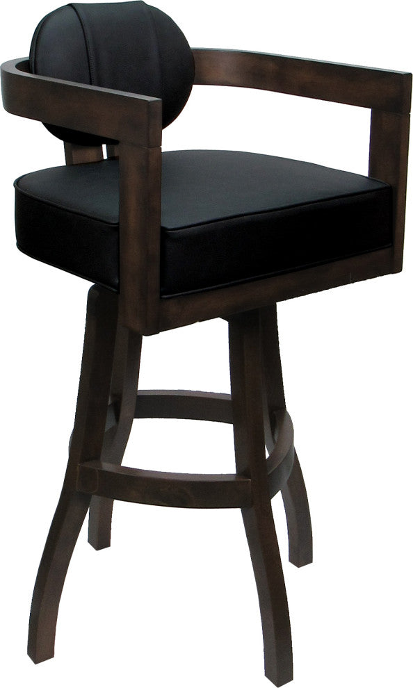 Swivel Wood Bar Stool Kadir Plus on S-Base, Black Vinyl - Dark Walnut, 30"