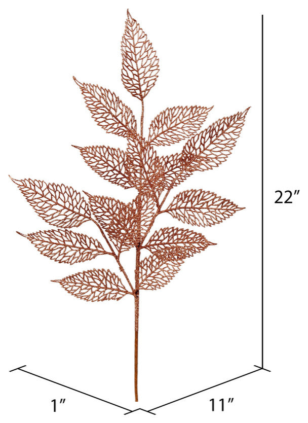 Vickerman L190558 22" Rose Gold Glitter Bay Leaf Lace Artificial Christmas Spray