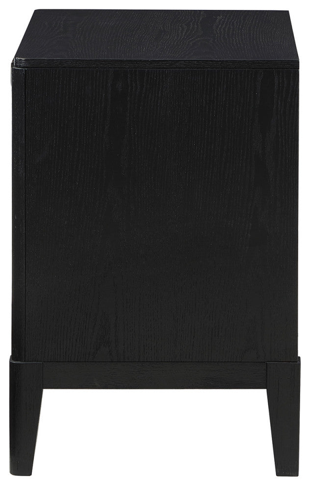 2 Drawers Wooden Nightstand With Demi-lune Metal Handles, Black