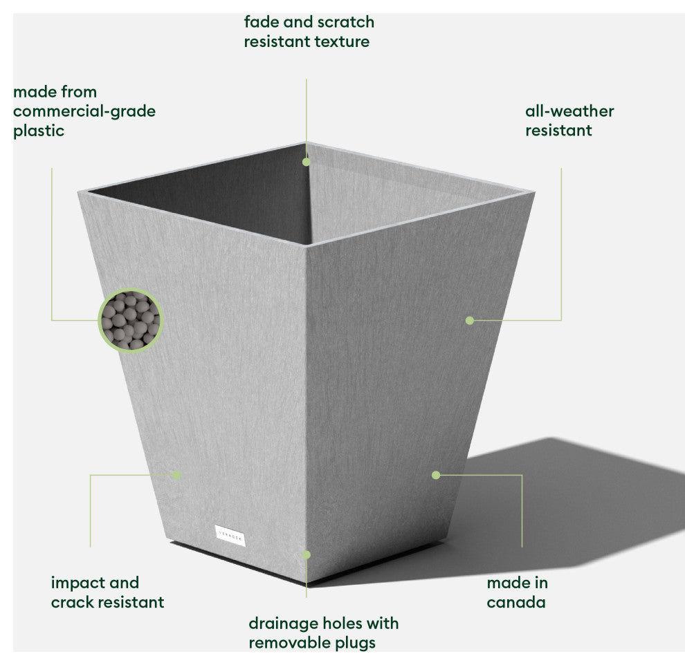 Nobleton Square Planter, Grey, 18 Inch, 2 Pack