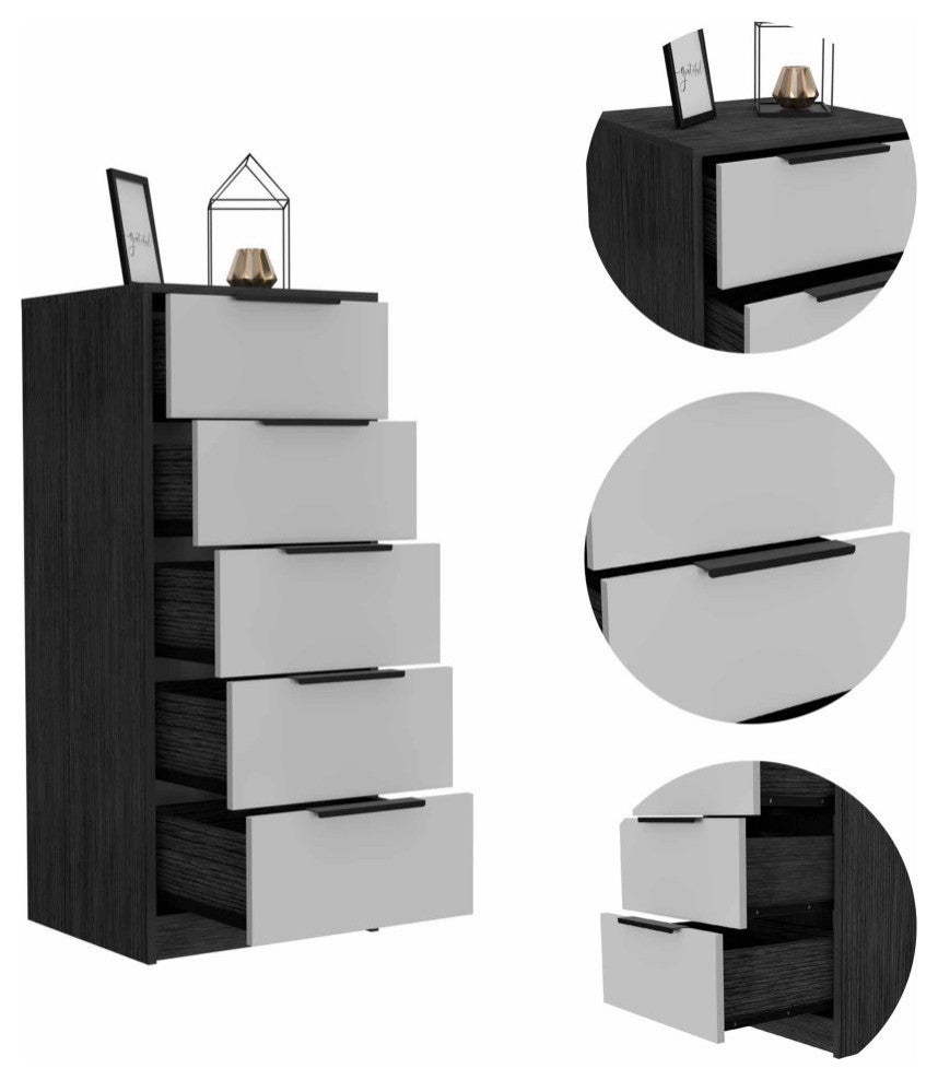Washington 5 Drawer Dresser with Metal Handles, White