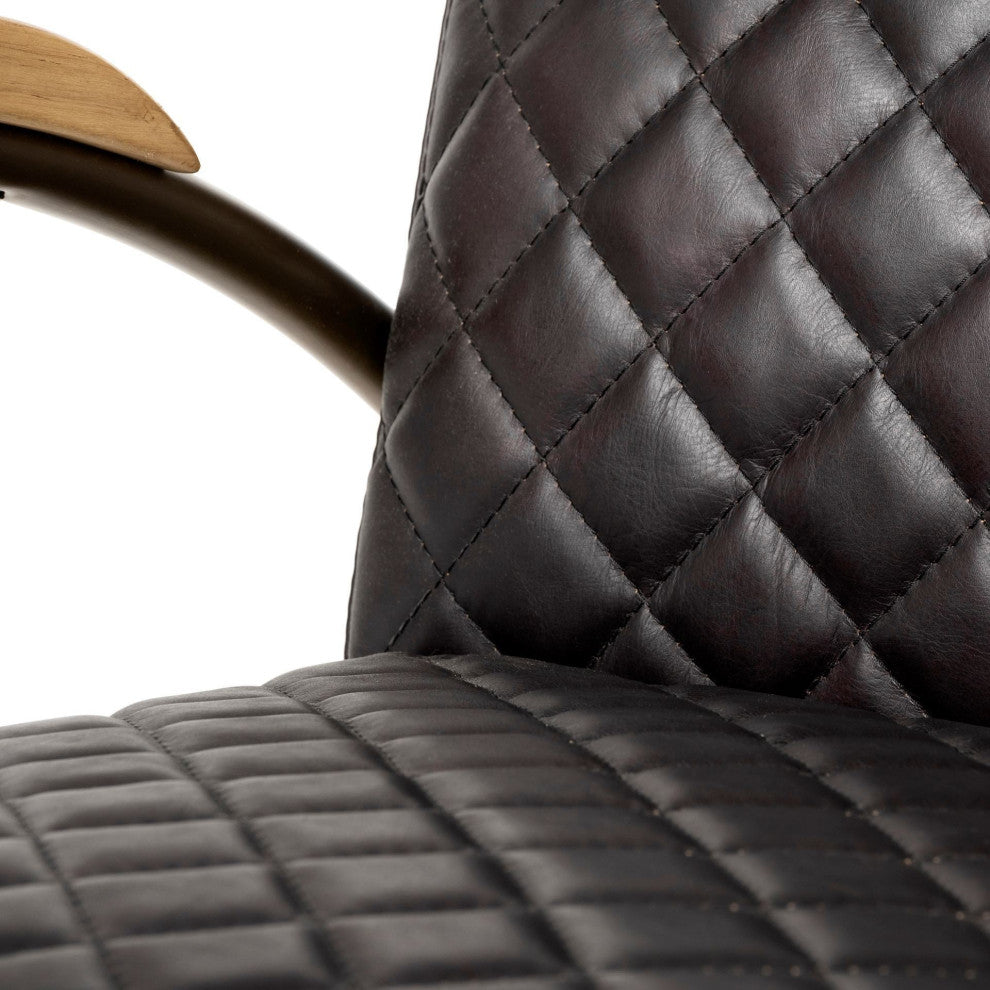 Black Leather Diamond Pattern Gold Club Chair