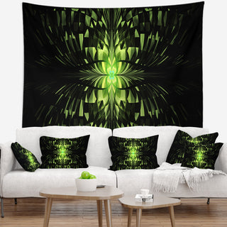 Green Butterfly Pattern on Black Abstract Wall Tapestry, 60"x50"