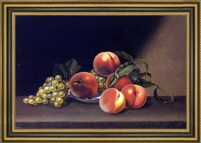Joseph Biays Ord Peaches and Grapes  Framed Premium Canvas Print, 18"x27"