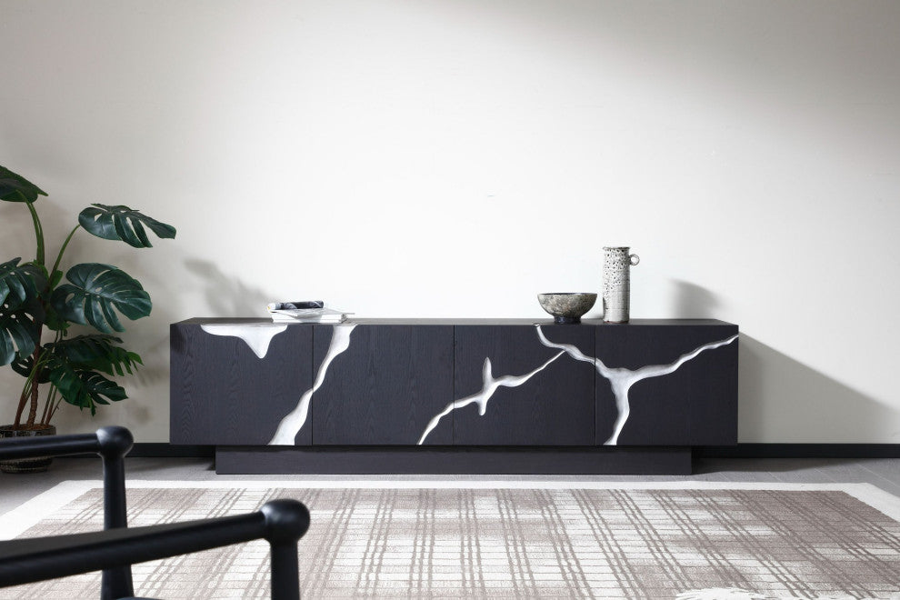Modrest Aspen Modern Matte Brown Ash and Silver TV Stand