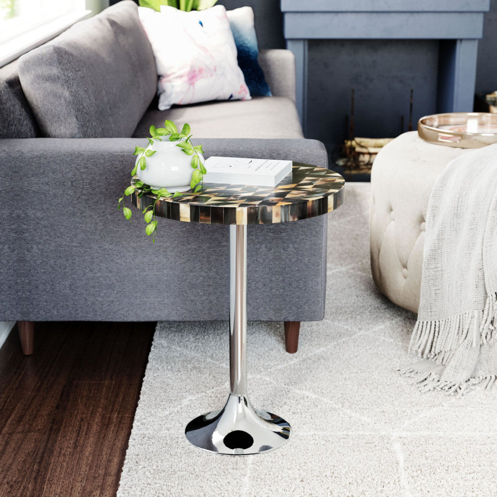 Sofa Side Table, Round, Aluminum, Metal, Silver, Lounge Cafe Lobby Hospitality