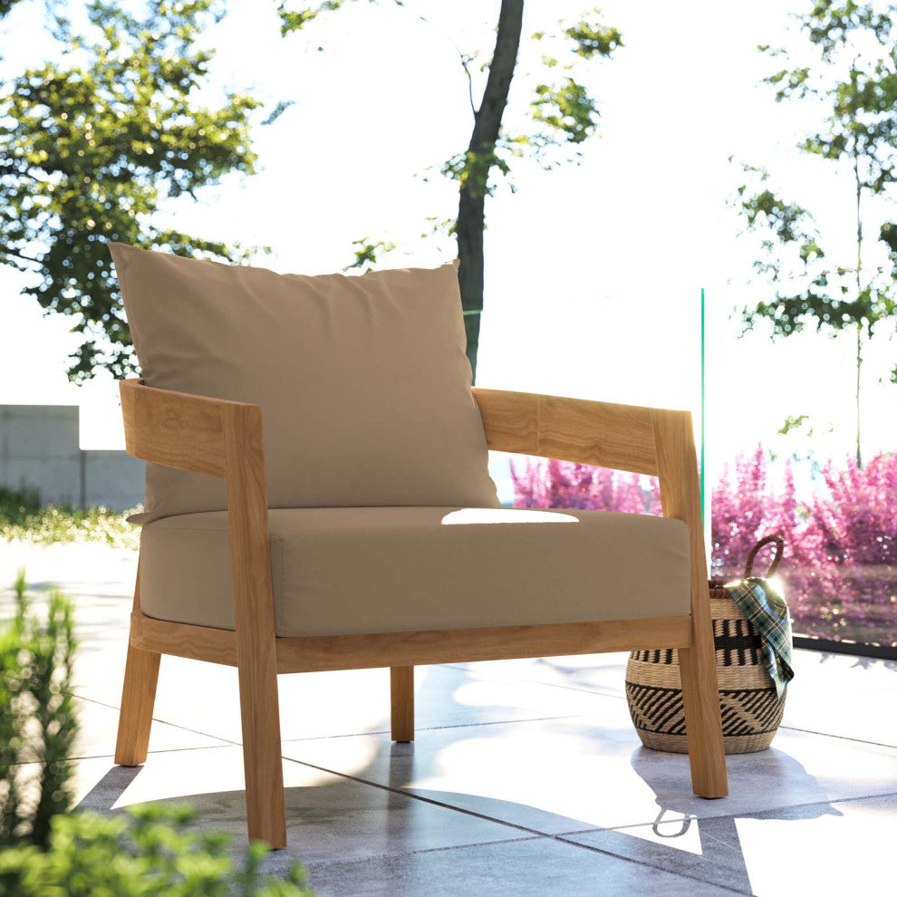 Brisbane Teak Wood Outdoor Patio Armchair, Natural Light Brown
