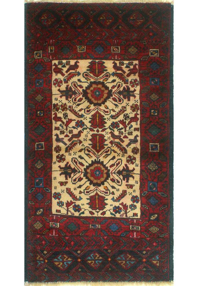 Fine Vintage Distressed Anuj Beige/Red Rug, 2'7x5'4