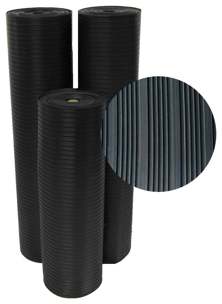 Composite-Rib Corrugated Rubber Floor Mats, 1/8 Thick, 3'x4' Roll