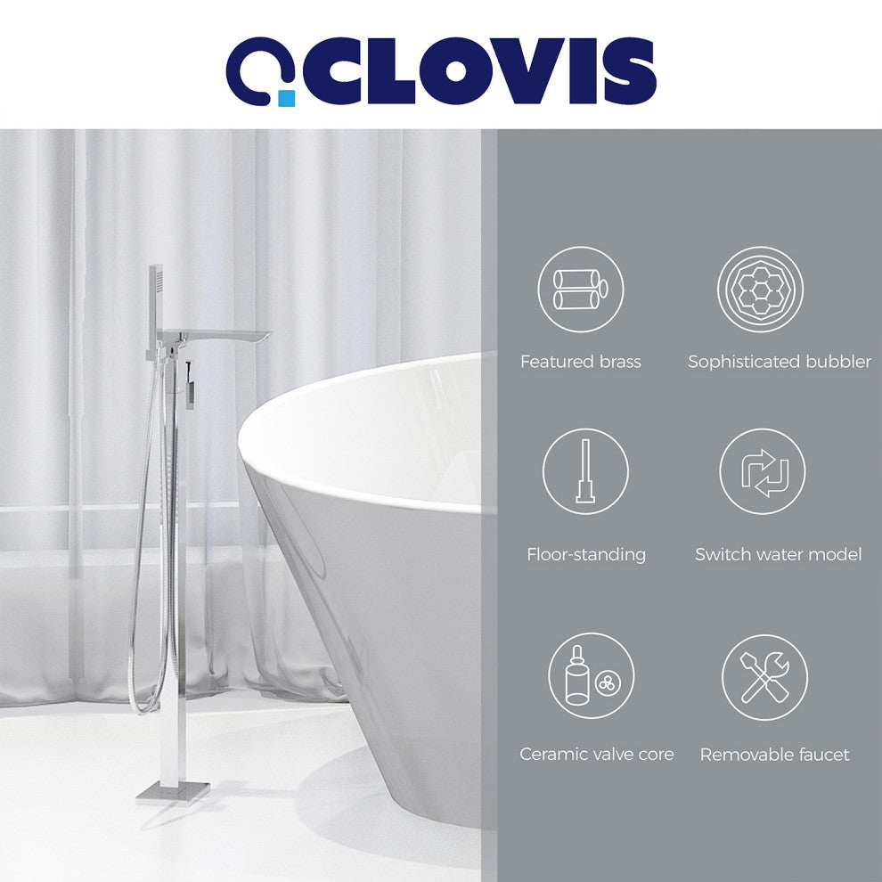 Single Handle Floor Mounted Freestanding Tub Filler, Chrome