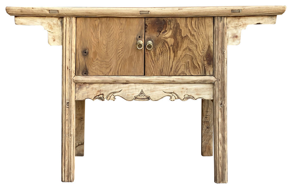 Chinese Vintage 2 Doors Raw Wood Rustic Low Side Table Hcs7167