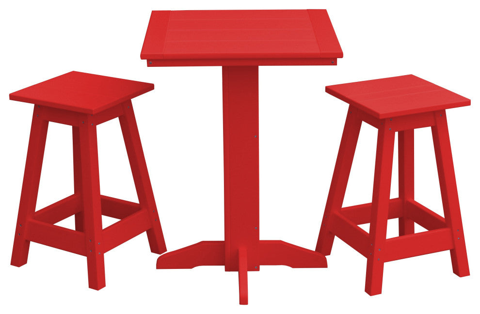 Poly Lumber Bistro Set, Bright Red, Square
