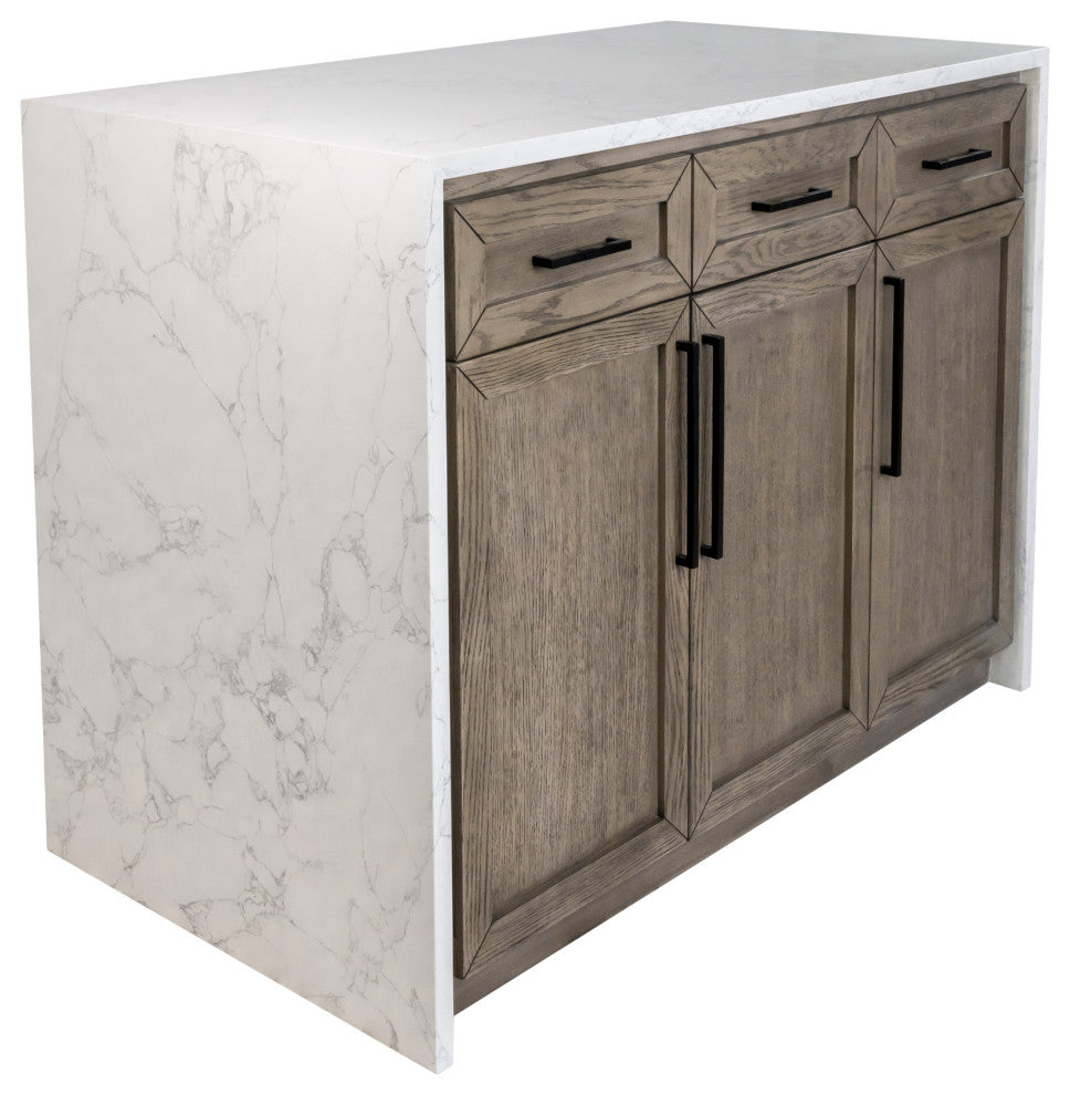 Palisade 48" Kitchen Island, Gray Oak, Engineered Marble
