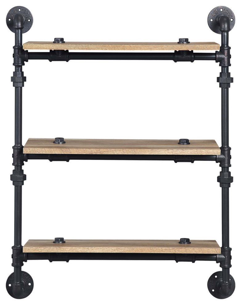 Acme Brantley Wall Rack With 3 Shelves Oak and Sandy Black Finish