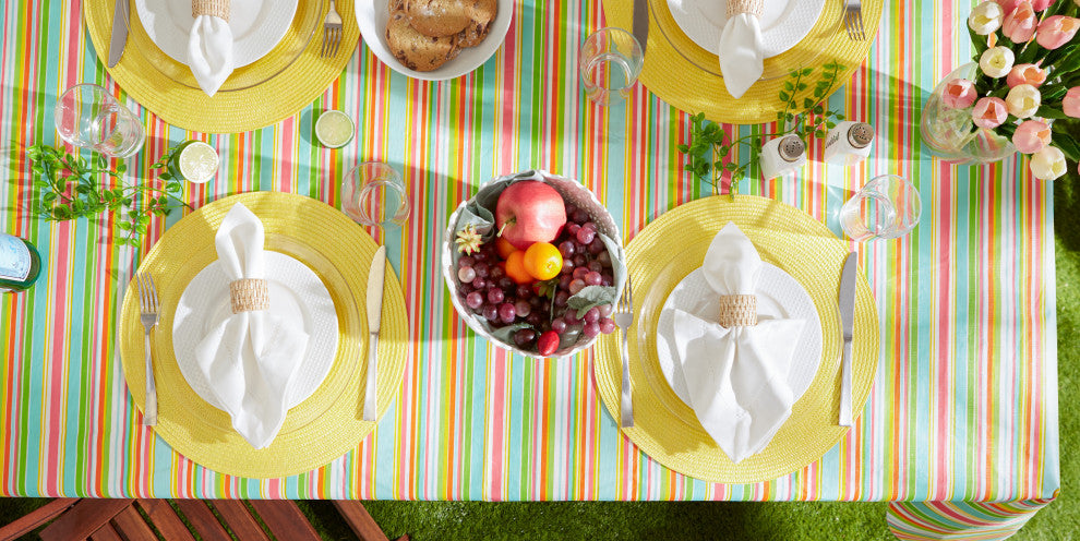 Spring Stripe Vinyl Tablecloth 60x102