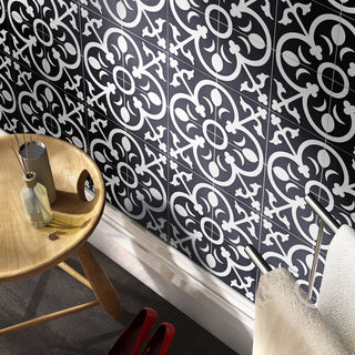 Nador Handmade Cement Tile, Black/White, Sample