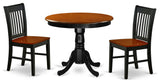 3Pc Rounded 36 Inch Family Table And Two Solid Wood Seat Kitchen Chairs