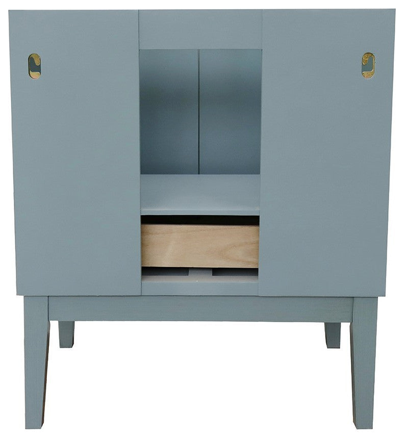 31" Single Vanity, Aqua Blue Finish With White Carrara Top