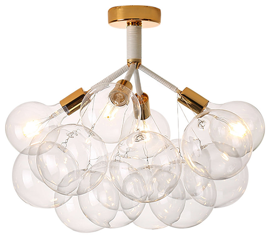 Contemporary Clear Glass Bubble Semi Flush Mount, White, 4 Lights