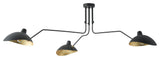 Farmhouse Matte Black 3-Light Semi Flush Mount Ceiling Light with Gold Leaf