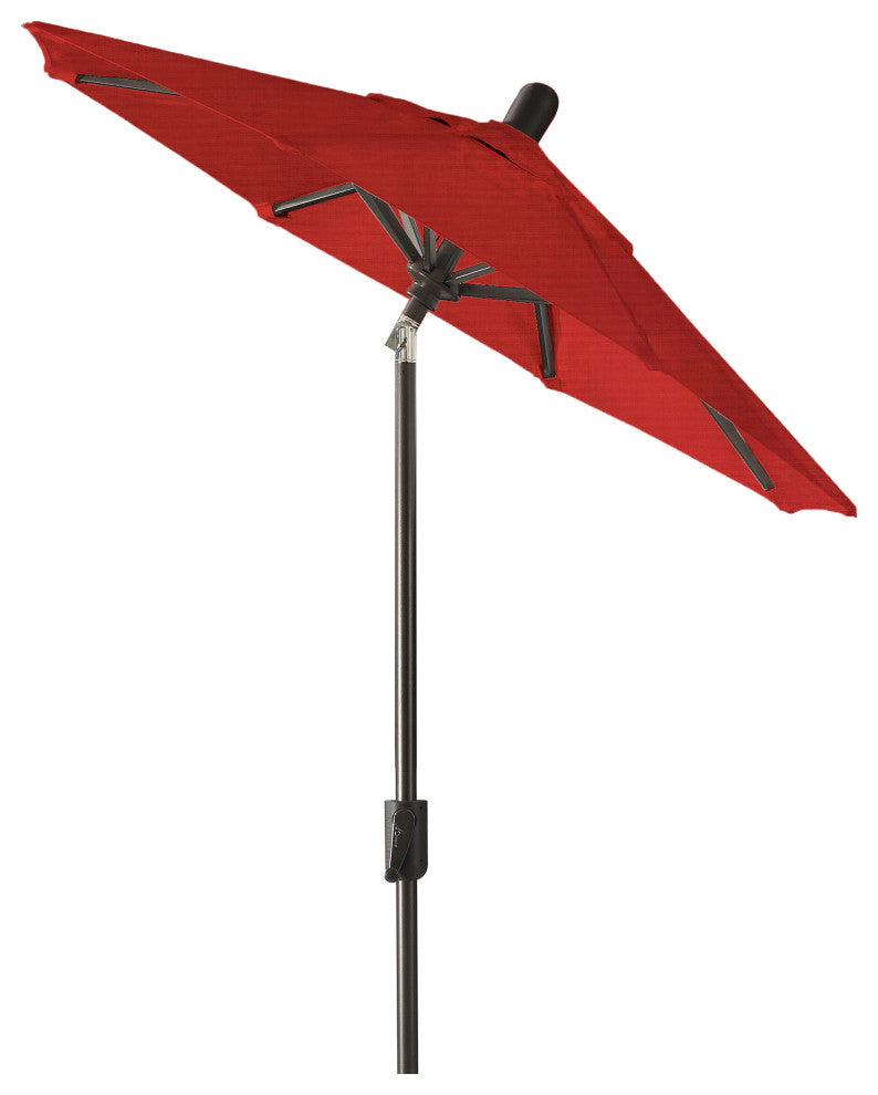 6' Round Auto Tilt Market Umbrella, Black Sapphire Frame, Jockey Red