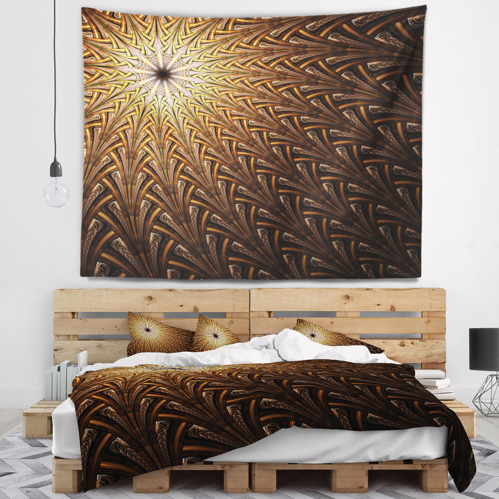 Dark Orange Fractal Flower Pattern Abstract Wall Tapestry, 60"x50"