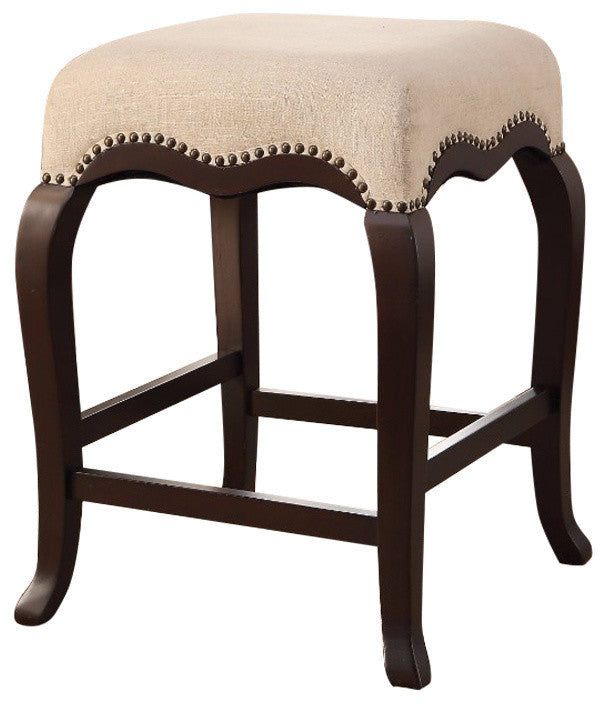 Wooden Counter Height Stool, Cream Fabric & Espresso Brown