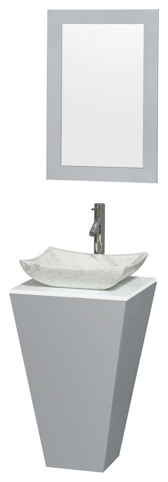 Esprit 20" Gray Pedestal Vanity, White Stone Top, White Marble Sink, 20"
