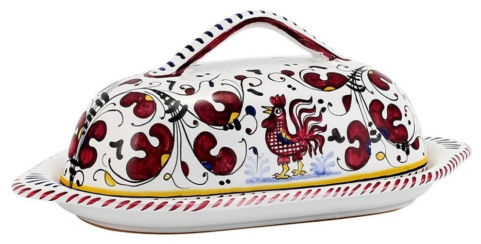 Orvieto Red Rooster, Butter Dish With Cover