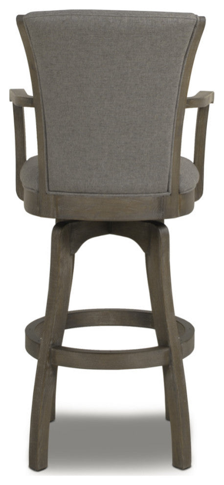 Williams Swivel Bar and Counter Stool With Armrests, Heathered Grey Linen, Bar Height