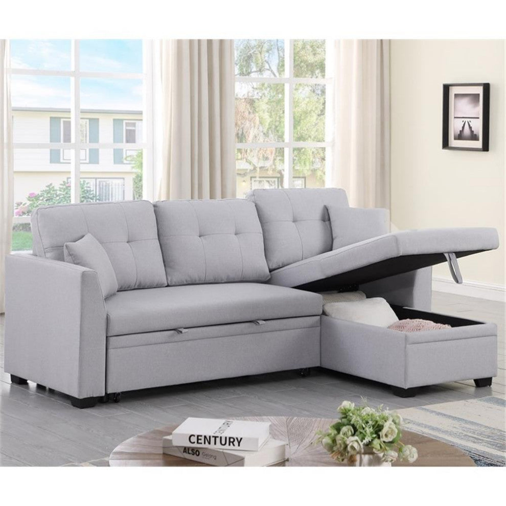 Alexent 3-Seat Modern Fabric Sleeper Sectional Sofa with Storage in Ash