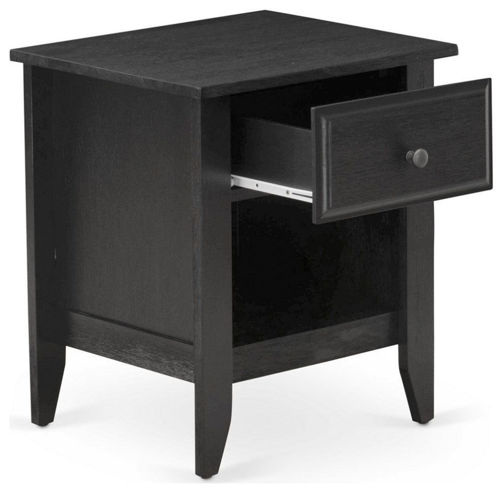 Nightstand Bedroom, 1 Wooden Drawer, Wire Brushed Black Finish