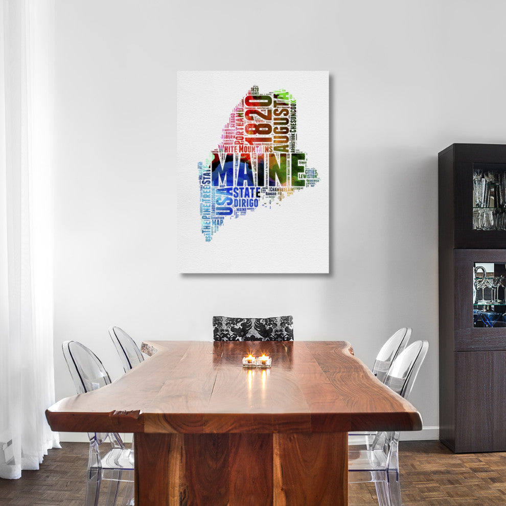 "Maine Watercolor Word Cloud" Fine Art Print