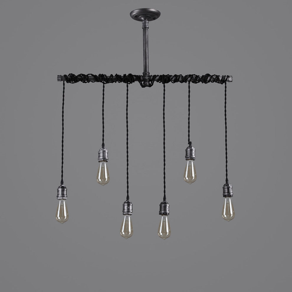 Industrial 6-Light Plumbing Pipe Hanging Metal Pendant Light for Kitchen Island