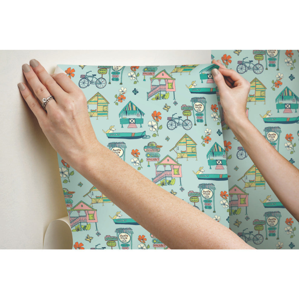Holalola Caribbean Peel and Stick Wallpaper, Blue