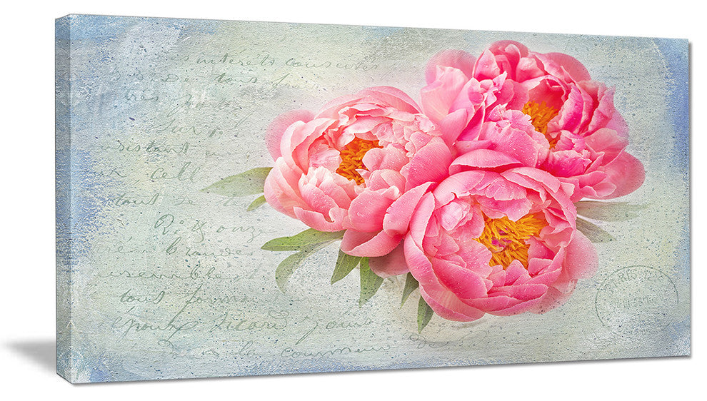 Pink Peony Flowers in White Vase, Floral Canvas Art Print, 32"x16"