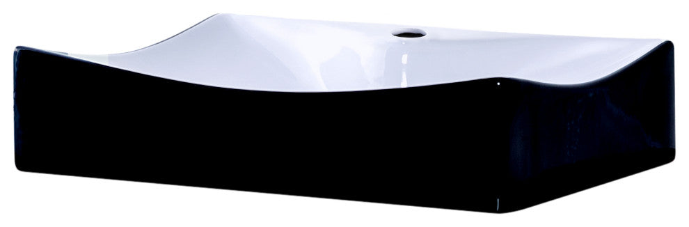 Black and White Porcelain Vessel Sink With Faucet Hole