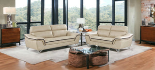 2-Piece Indoor Beige Genuine Leather Five Person Seating Set