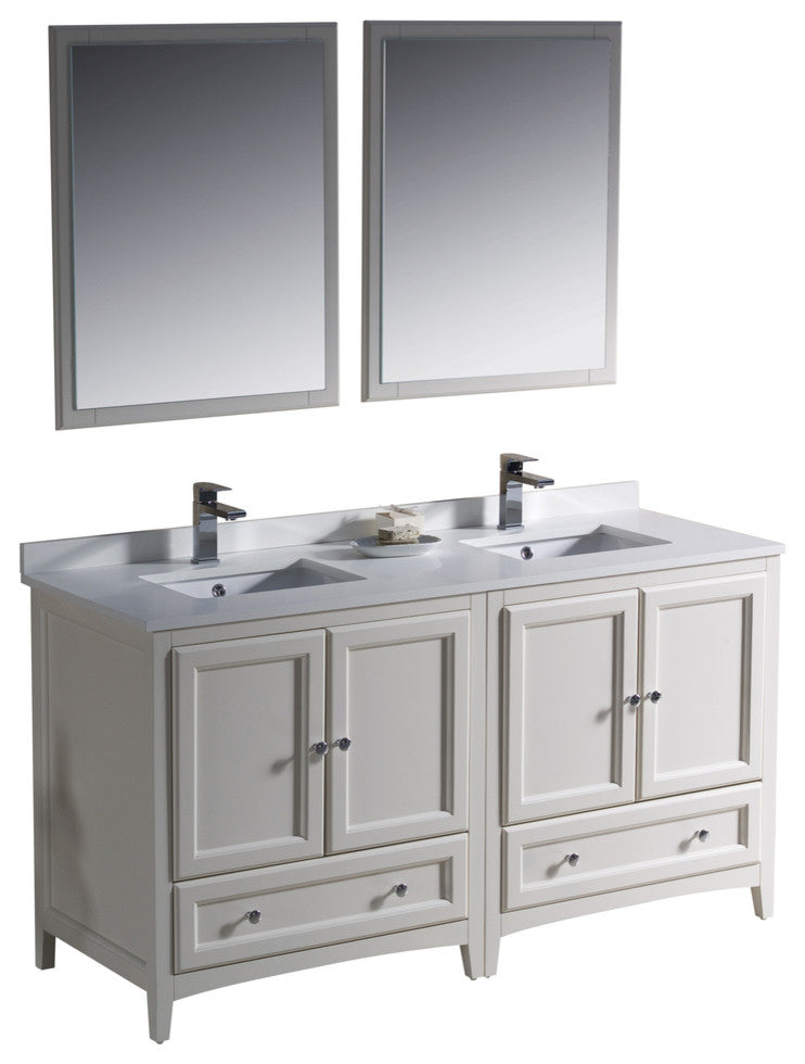 Oxford 60" Antique White Traditional Double Sink Vanity, FFT1030CH
