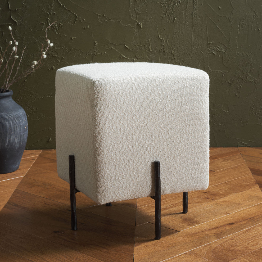 Safavieh Couture Jessa Square Boucle Ottoman, Ivory / Black