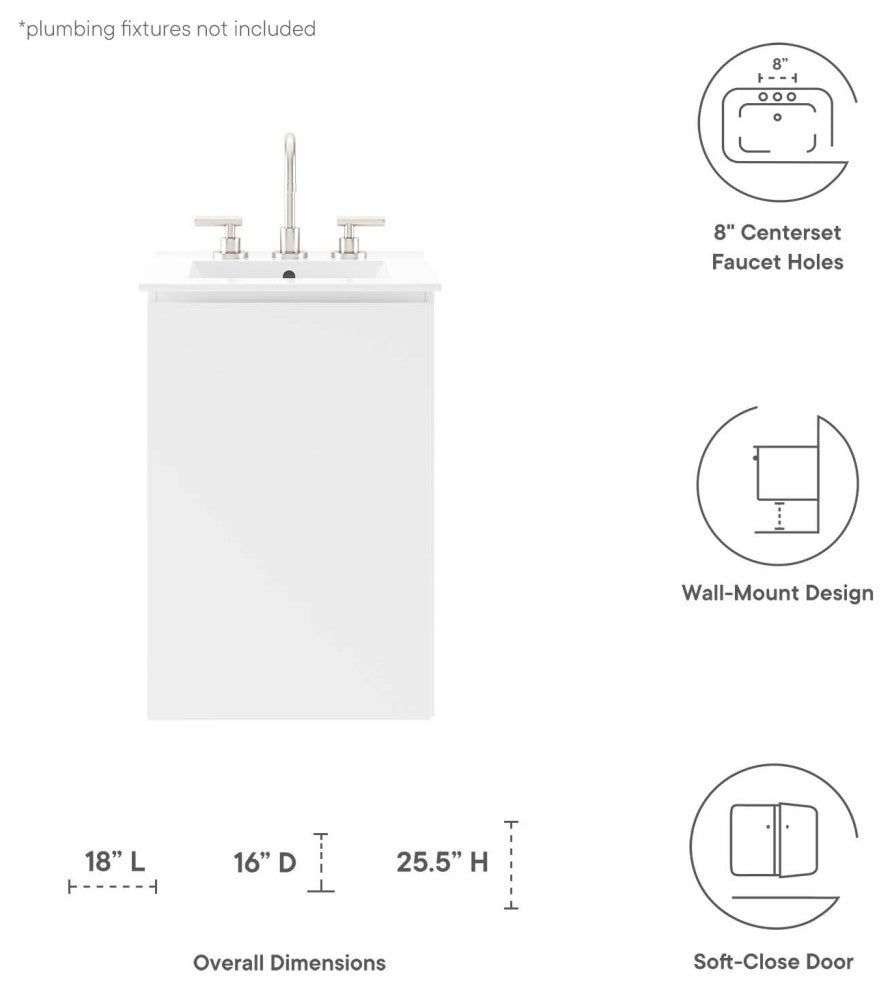 Sink Vanity Cabinet, Wall Mount, White, Ceramic, Modern, Hotel Bathroom