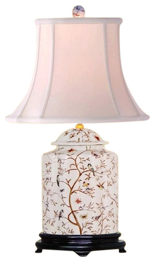 Chinese Porcelain Bird Motif Scalloped Ginger Jar Table Lamp 22"