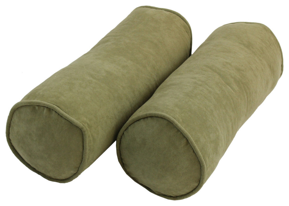 20"X8" Double-Corded Solid Microsuede Bolster Pillows, Set of 2, Sage Green