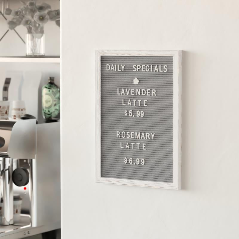 Gracie Felt Letter Board with Wooden Frame Set with Canvas Carrying Case, White Wash/Gray, 12x17