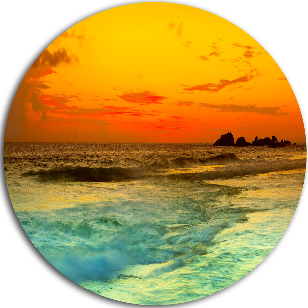 Yellow Sunset Over Sea, Seascape Photo Round Wall Art, 38"