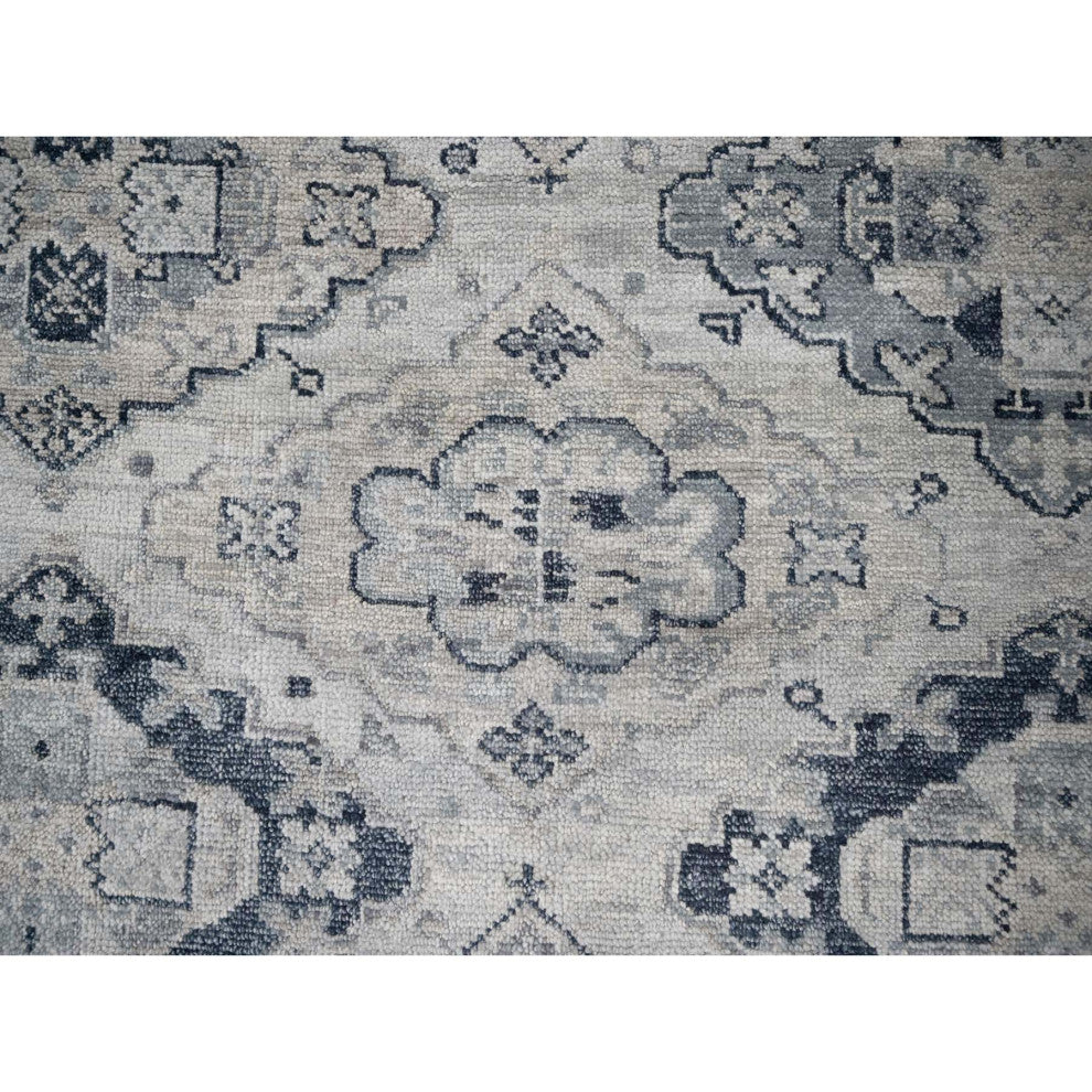 Silver Gray Anatolian Design Soft Wool Hand Knotted Oversized Rug, 11'9"x14'8"