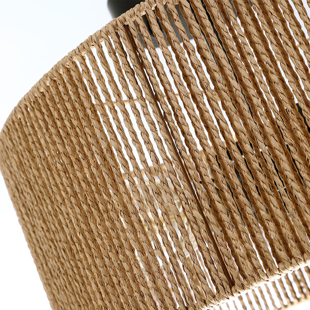 14" W 2-Light Woven Rope Drum Semi-Flush Mount Ceiling Light, Natural
