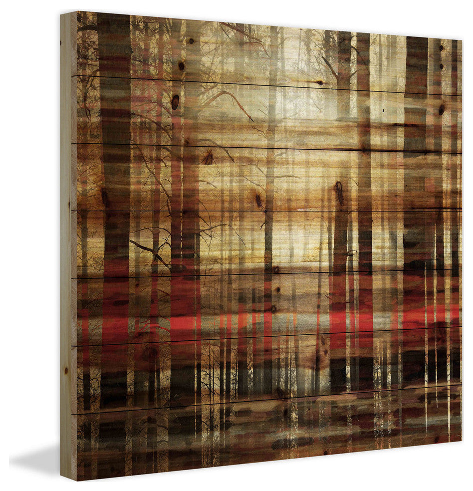 "Sunlight Through the Trunks" Print on Natural Pine Wood, 32"x32"