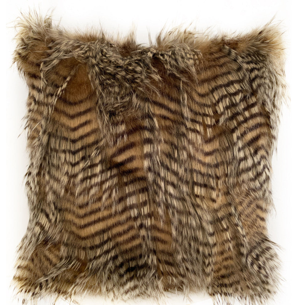 Plutus Brown and Gray Porcupine Animal Faux Fur Luxury Throw Pillow, 24"x24"