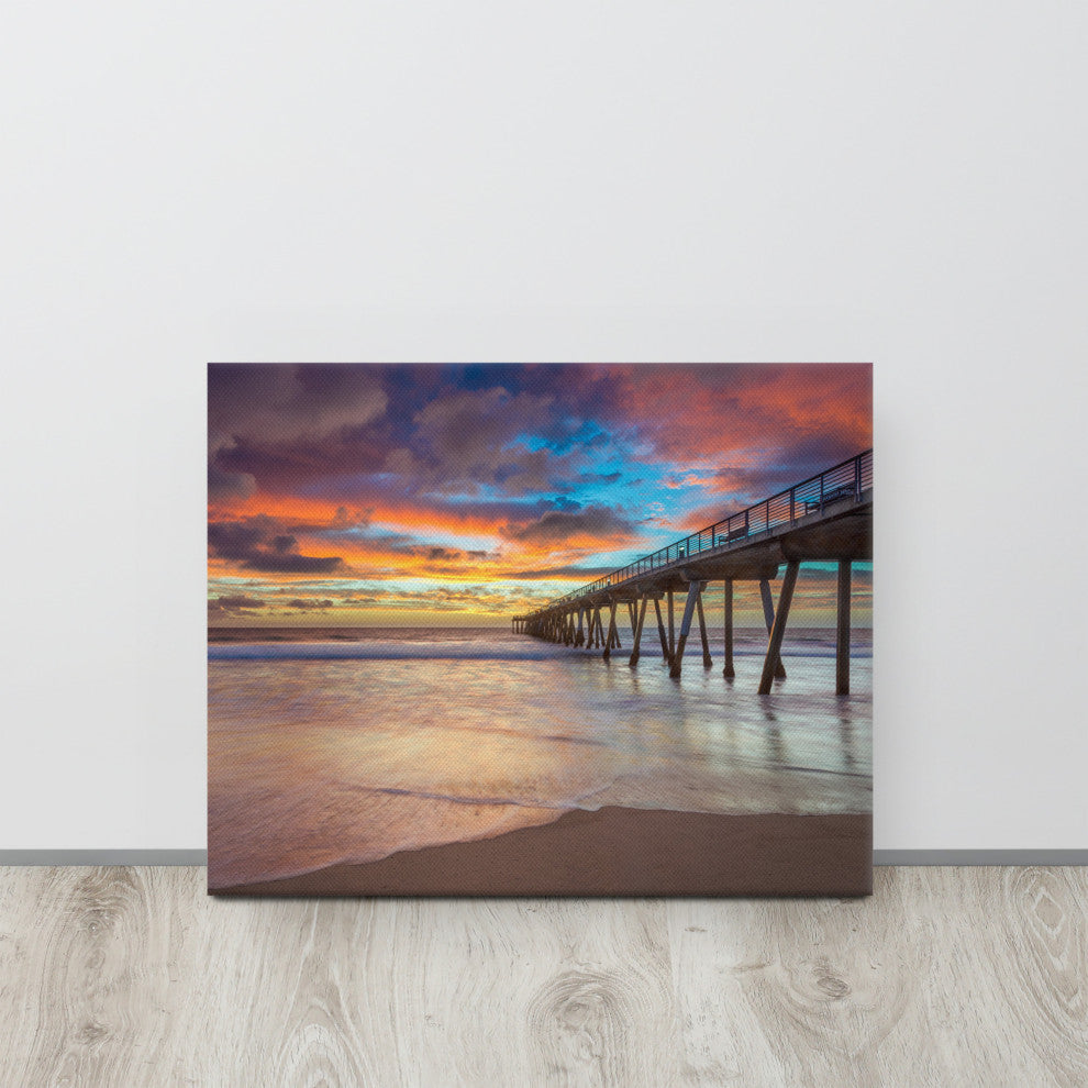 Dreamy Pier at Sunset Coastal Landscape Photo Canvas Wall Art Prints, 16" X 20"